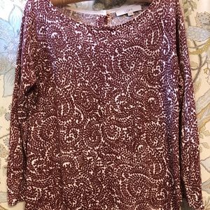 Loft button back scoop neck printed cotton sweater M